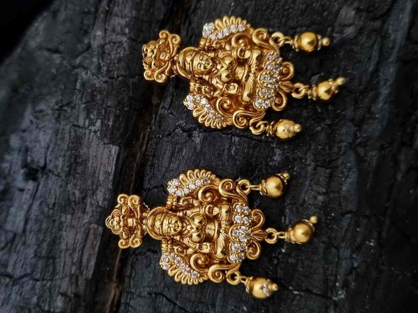 Antique Gold Finished Small Lakshmi Devi Stud Earrings / Statement Earrings  / Temple Earrings / Stud Earrings - Etsy India