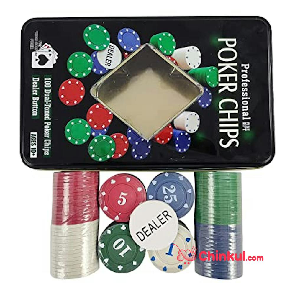 The Neon Professional Poker Chips, 100 Pieces Dual-Toned Poker Chips With Case + 1 Dealer Button  