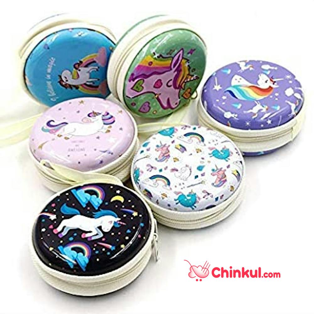 THE NEON Unicorn Theme Soft Tin Case Pouch (Pack Of 12) For Earphone/Guitar Picks/ Coins/ Jewelry /Gift Box As Birthday Return Gifts For Kids And Adults Of