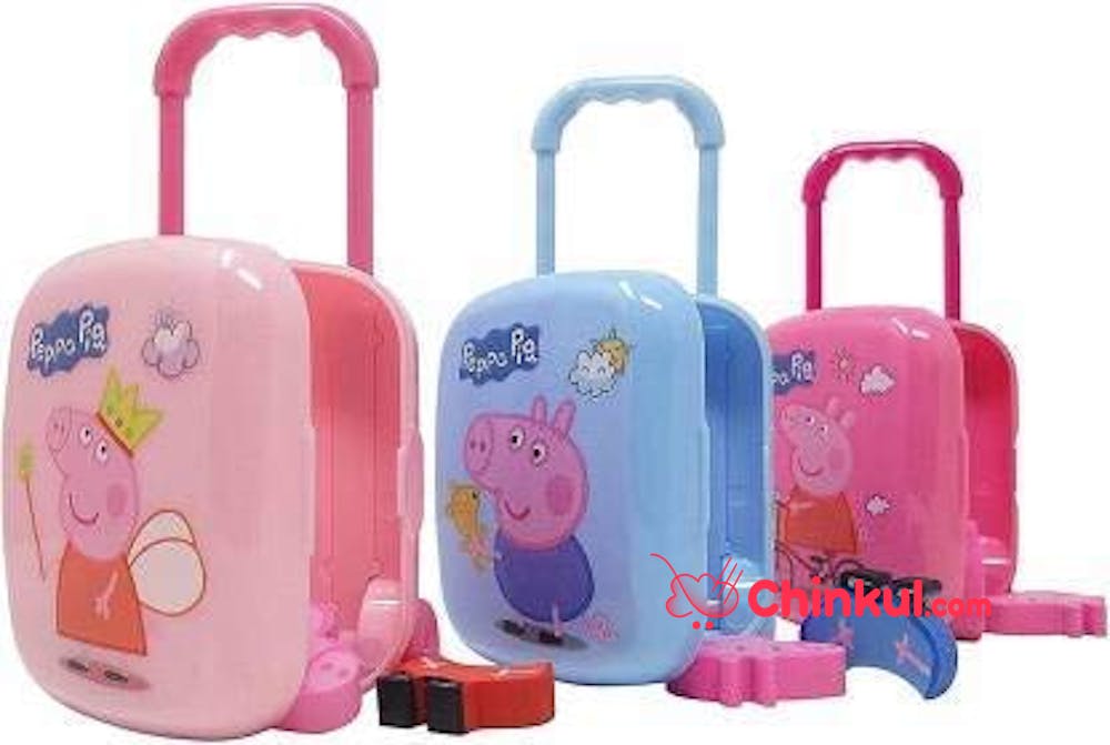 The Neon Pack Of 3, Peppa Pig Cartoon Style Suitcase With Erasers| Gift For Kids| Return Gifts(Pink & Blue)  