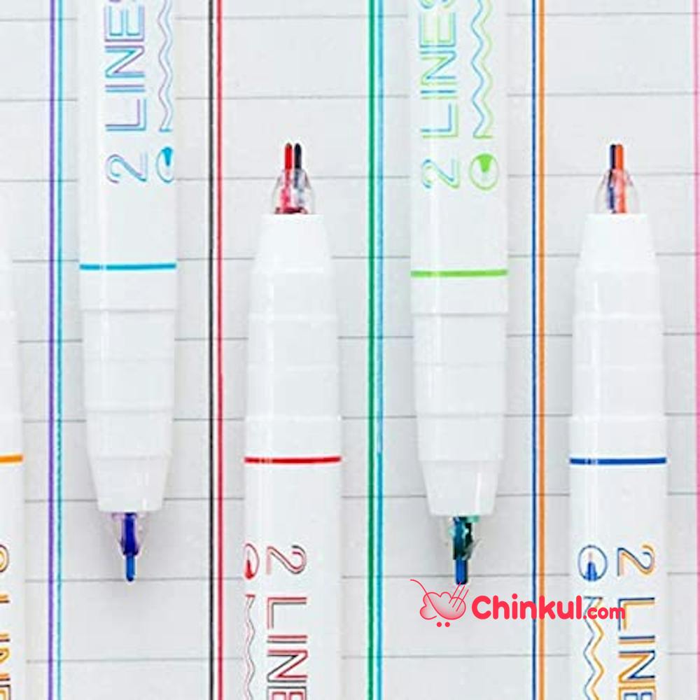 •	The Neon 2 Lines Gel Pen Marker Gel Ink Roller Ball Pens - (Set Of 6) School Supply/Birthday Return Gift (2 Linear Pen)  