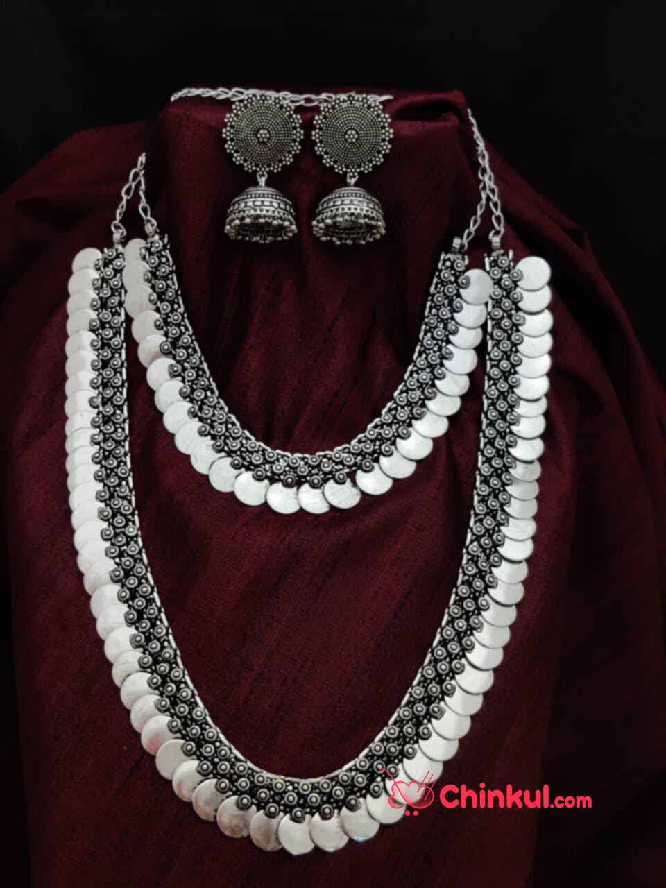 Plain Coin Combo Haram With Necklace With New 9 Jhumka  