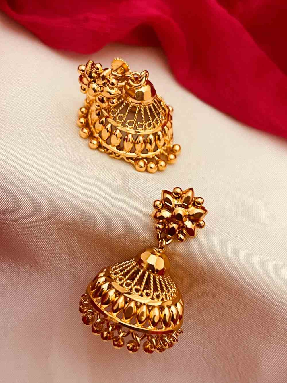 Gold tone kerala style pink-green palakka earrings dj-43201 – dreamjwell