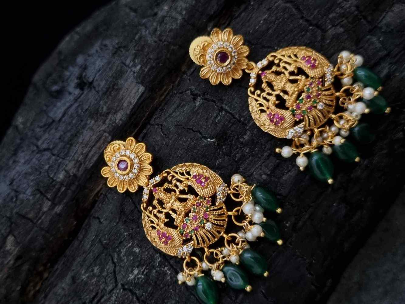 Retailer of 916 gold designer peacock design earring pj-e009 | Jewelxy -  105266