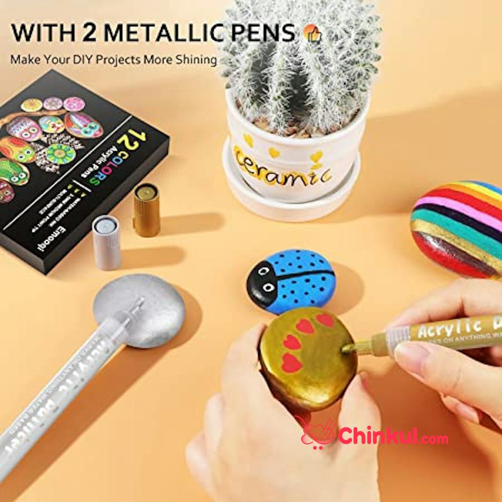 Paint Pens, Acrylic Paint Markers 24 Colors Waterproof Pen Set for Rock  Painting DIY Craft Supplies Ceramic Glass Canvas Mug Metal Wood-2-3mm  Medium Tip — emooqi