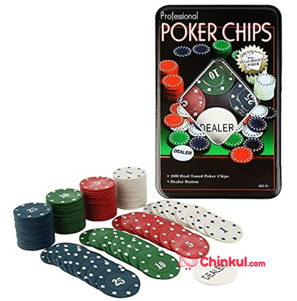 The Neon Professional Poker Chips, 100 Pieces Dual-Toned Poker Chips With Case + 1 Dealer Button  